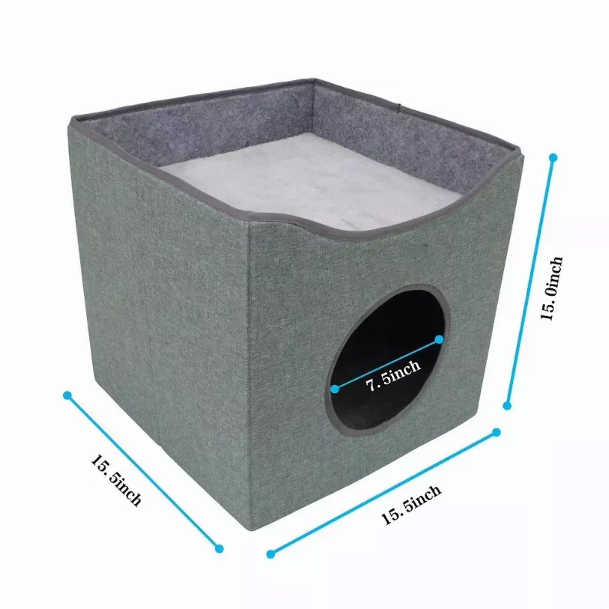 Foldable Cat Condo Cube House with Reversible Cushion, Indoor Cat Cave Bed & Hideaway, Green, 15.5" x 15.5" x 15"