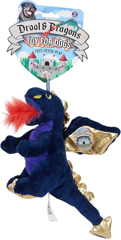 Bow Wow Fantasy Creature Plush Dog Toy – Squeaky & Crinkle Dino or Dragon – Toss, Fetch & Play – Soft & Durable – Colors May Vary