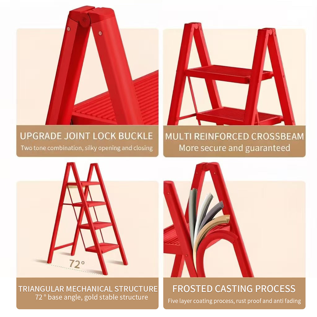 4 Step Ladder Folding Step Stool for Adults, Heavy Duty Steel, Anti Slip Wide Pedals Portable Lightweight Home Kitchen Office Closet