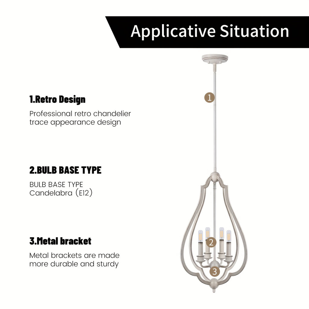 4-Light White Bud-Shaped Pendant Light - Vintage Metal French Country Style - Ideal for Kitchen Island, Farmhouse, Dining Room, Living Room, Bedroom & Foyer (Bulbs Not Included)