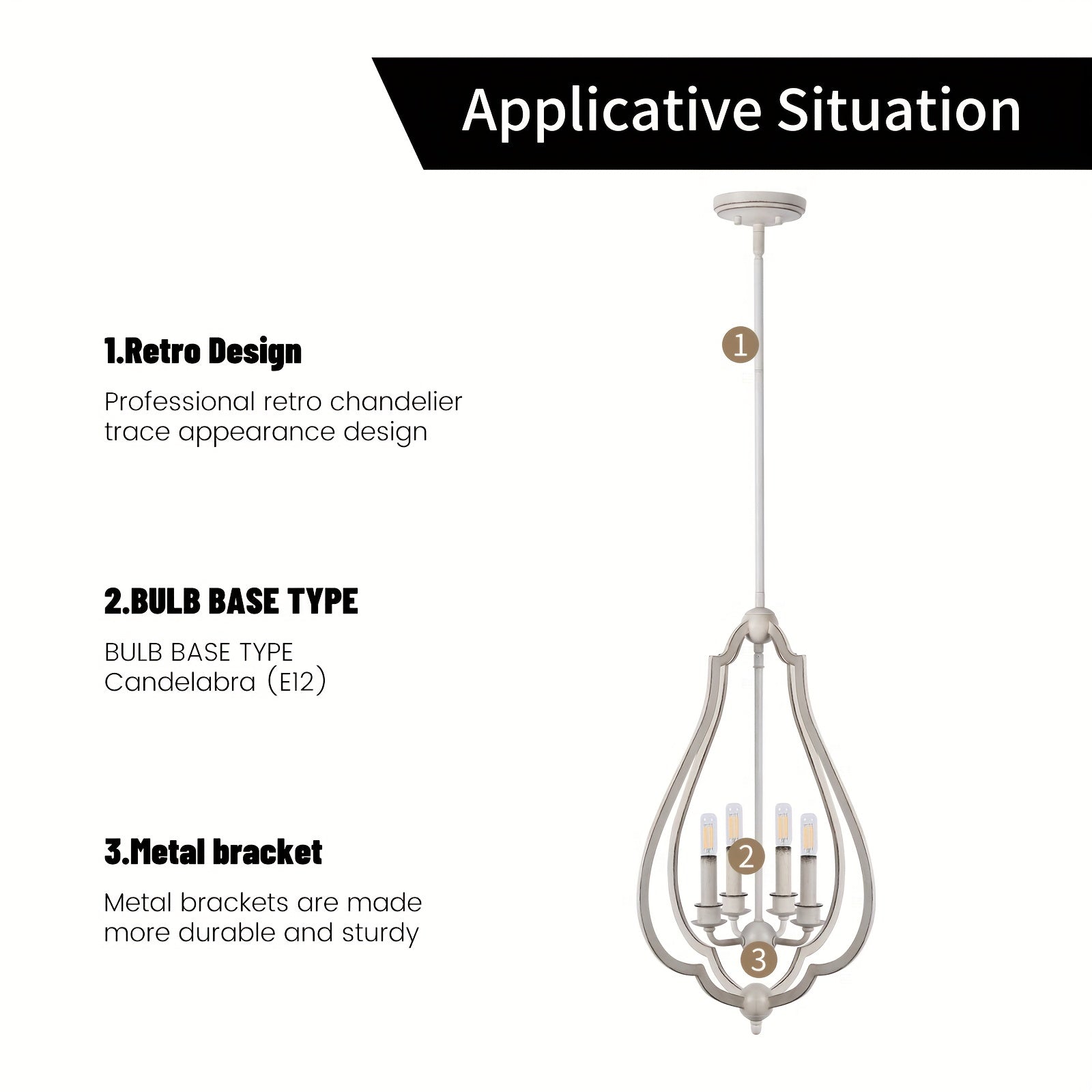 4-Light White Bud-Shaped Pendant Light - Vintage Metal French Country Style - Ideal for Kitchen Island, Farmhouse, Dining Room, Living Room, Bedroom & Foyer (Bulbs Not Included)