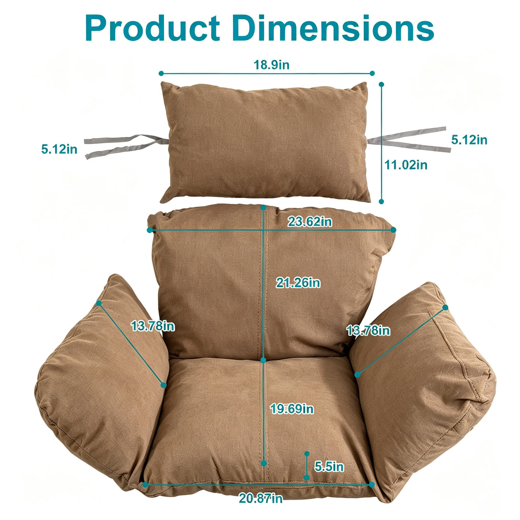 Hanging Egg Chair Cushion with Head Pillow, Thick Hollow Cotton Replacement Pad, Removable Washable Polyester Cover for Indoor Outdoor Wicker Swing Chair