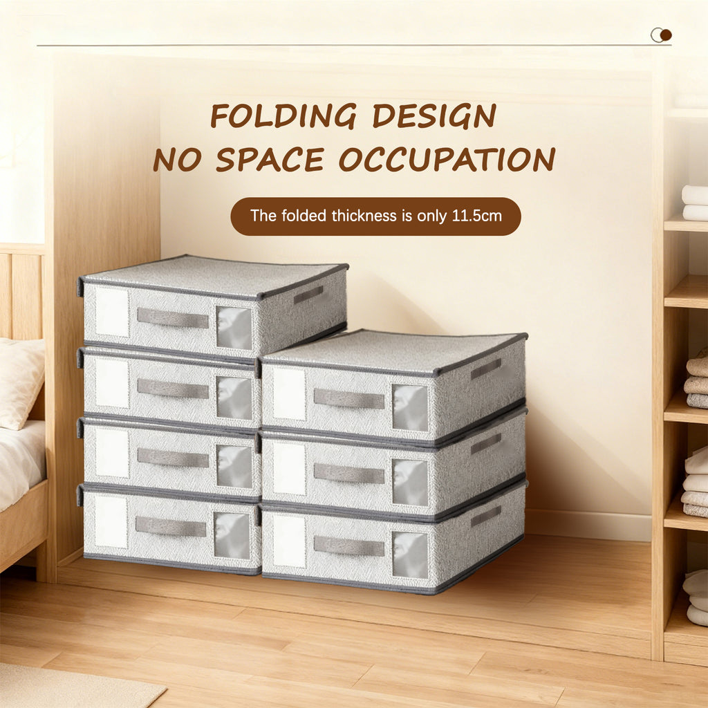 Nonwoven Bedding Storage Box with Removable Lid and Clear Window, Clothes Organizer for Sheets, Pillowcases, Socks, Underwear, Storage Bin