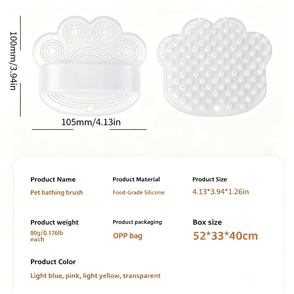 Paw Shaped Silicone Pet Bath Brush, Soft Grooming Massage Brush for Dogs & Cats, Removes Loose Fur with Hanging Hole