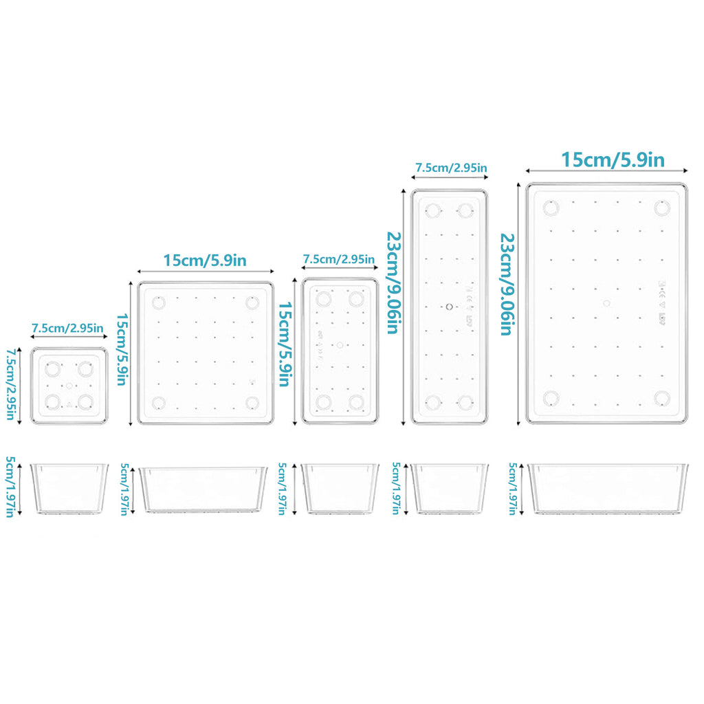 25 Pack Clear Plastic Drawer Organizer Trays, 4 Size Storage Bins with Non-Slip Mats, Multi-Use Drawer Dividers for Vanity Makeup, Jewelry, Kitchen Utensils, Bathroom & Office Desk Storage