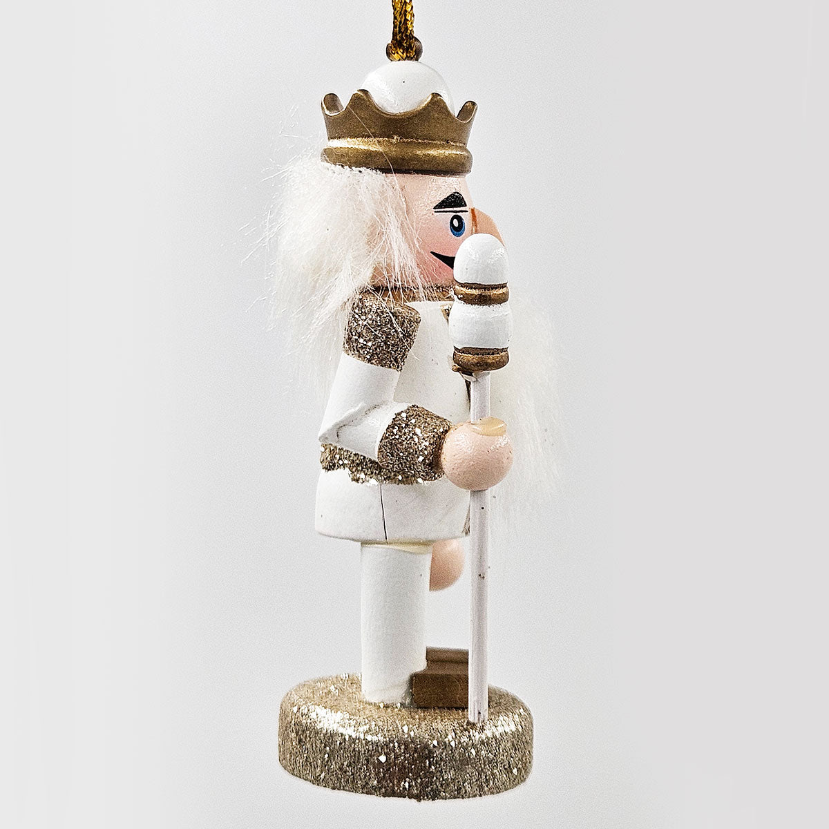 AEELLEEA 5 Inch White Gold Wooden Nutcracker Ornaments, Christmas Tree Hanging Soldier Decor, Set of 4