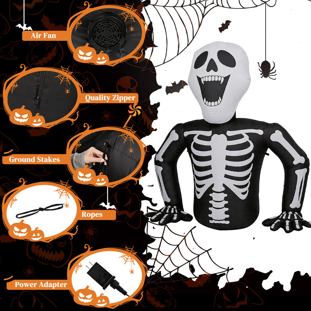 AEELLEEA-6 FT Half Body Skeleton Halloween Inflatable Decoration with 3 Built-in LED Lights
