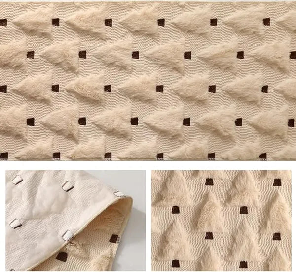 Beige Faux Fur Jacquard Christmas Tree Table Runner 13×108 Inch, Soft Plush Table Runner for Kitchen Dining Table Holiday Party Home Decor