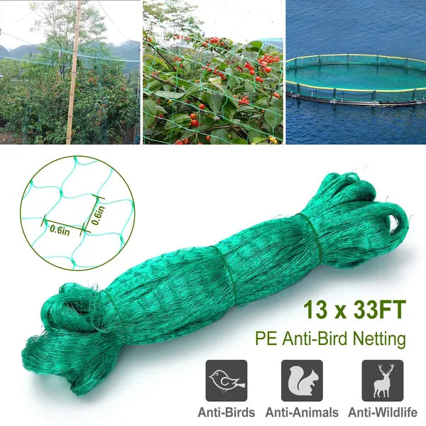 AEELLEEA 13 x 33 FT Green PE Anti-Bird Netting, Garden Plant Fruit Tree Protective Net for Birds Squirrels Wildlife