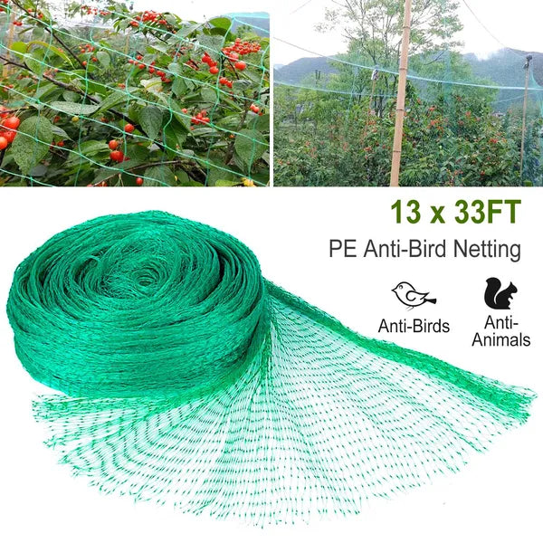 AEELLEEA 13 x 33 FT Green PE Anti-Bird Netting, Garden Plant Fruit Tree Protective Net for Birds Squirrels Wildlife