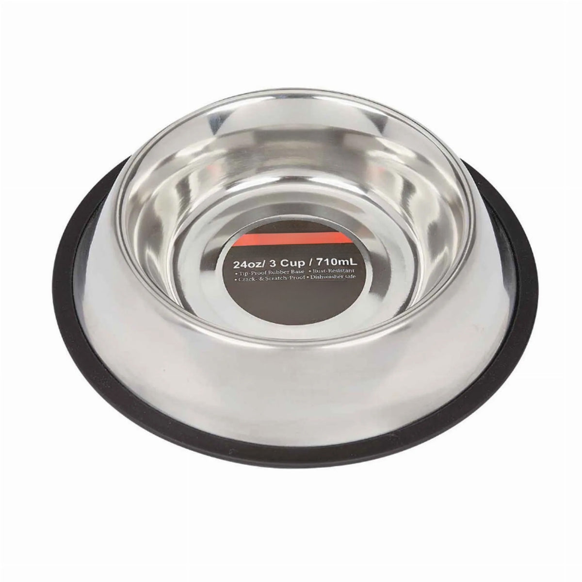 3-Pack 24 oz Heavy-Duty Stainless Steel Dog Bowls, Non-Slip No-Tip Food & Water Dishes, Silver