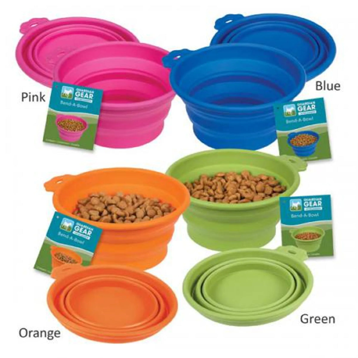 GG Bend-A-Bowl ZW6149 16 69,16oz Blue Collapsible Silicone Pet Travel Bowl, Foldable Portable Food Water Bowl with Carabiner for Dogs & Cats