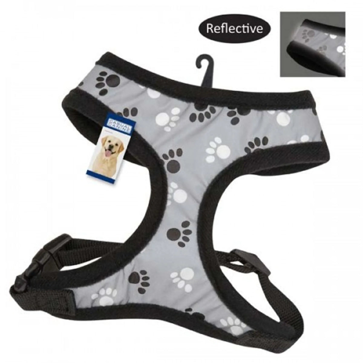 Reflective Pawprint Dog Harness, Adjustable Soft Pet Vest Harness with Paw Print, Night Safety Walking Harness for Dogs
