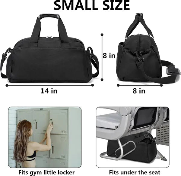 Aeelleea 14 Inch Small Gym Duffle Bag, Lightweight Mini Travel Sports Handbag for Men Women, Black, Fits Gym Locker & Airplane Under Seat