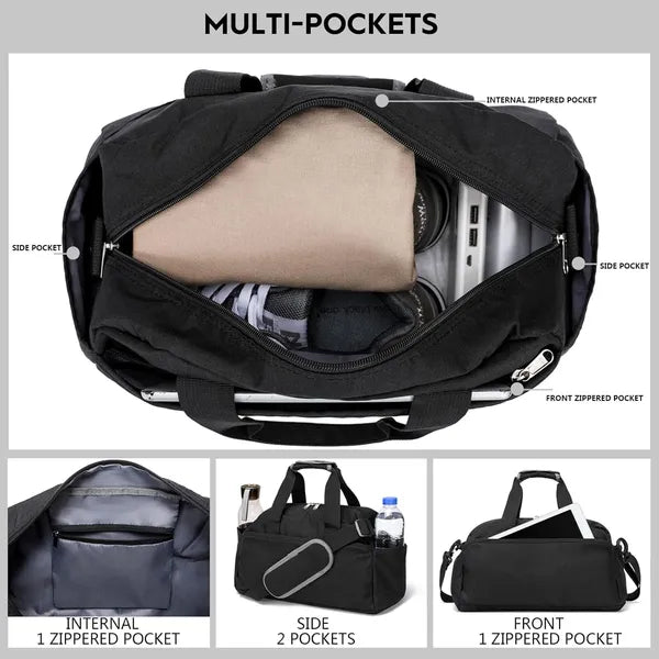 Aeelleea 14 Inch Small Gym Duffle Bag, Lightweight Mini Travel Sports Handbag for Men Women, Black, Fits Gym Locker & Airplane Under Seat