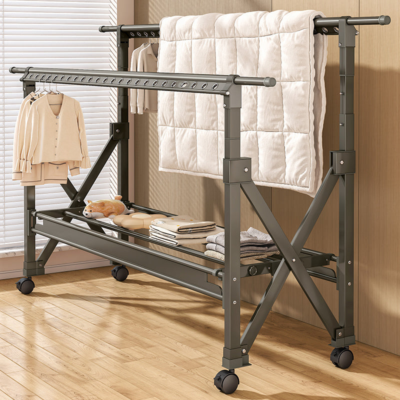 Heavy Duty Foldable Clothes Drying Rack with Wheels, Adjustable Height & Length Portable Laundry Garment Rack