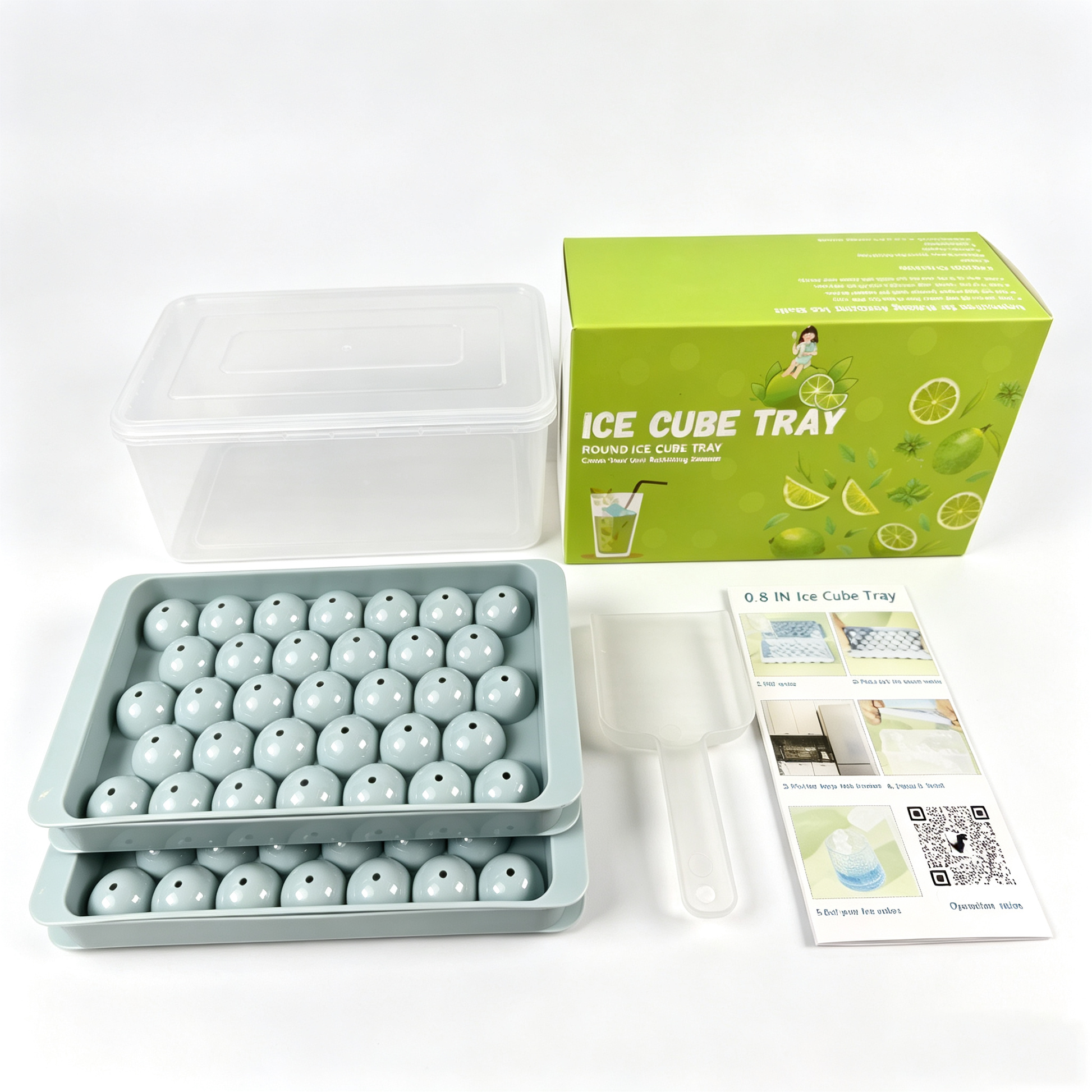 0.8 Inch Round Ice Cube Tray with Lid and Storage Bin, Small Sphere Ice Ball Molds for Freezer, Reusable Ice Maker Tray for Whiskey, Cocktails & Daily Drinks