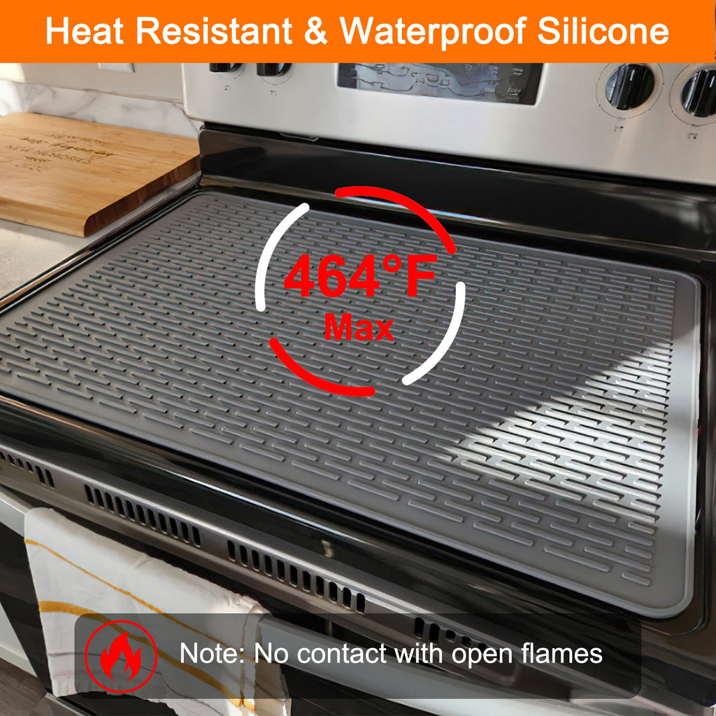AEELLEEA 27.95"×19.69" Silicone Stove Protector Mat, 464°F Heat Resistant Waterproof Multi-use Mat for Glass Stove, Kitchen & Pet Feeding