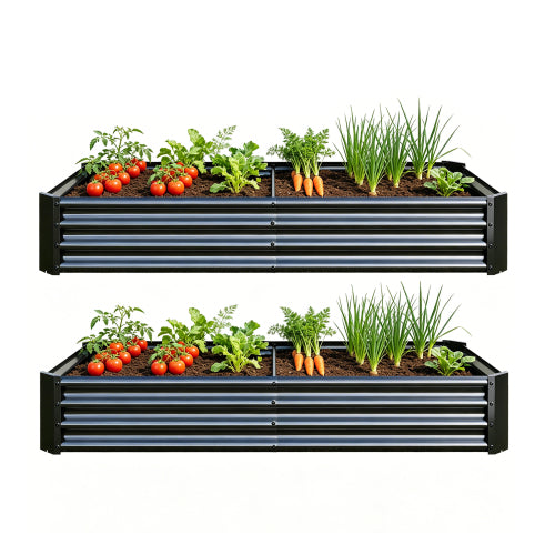 AEELLEEA 70.87 x 35.83 x 11.81 Inch Black Galvanized Metal Raised Garden Bed, 2 Pack Rectangular Outdoor Planter Box for Vegetables, Herbs & Flowers