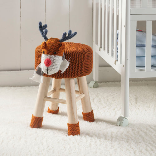 Animal Ottoman Stool, Polyester Upholstered Cute Deer Foot Stool with Solid Pine Wood Legs, Portable Small Seat for Children Bedroom