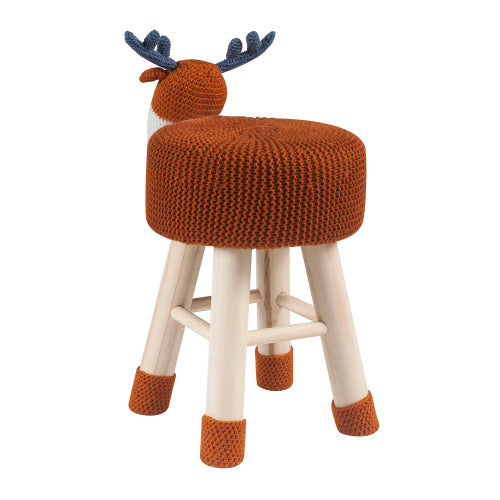 Animal Ottoman Stool, Polyester Upholstered Cute Deer Foot Stool with Solid Pine Wood Legs, Portable Small Seat for Children Bedroom
