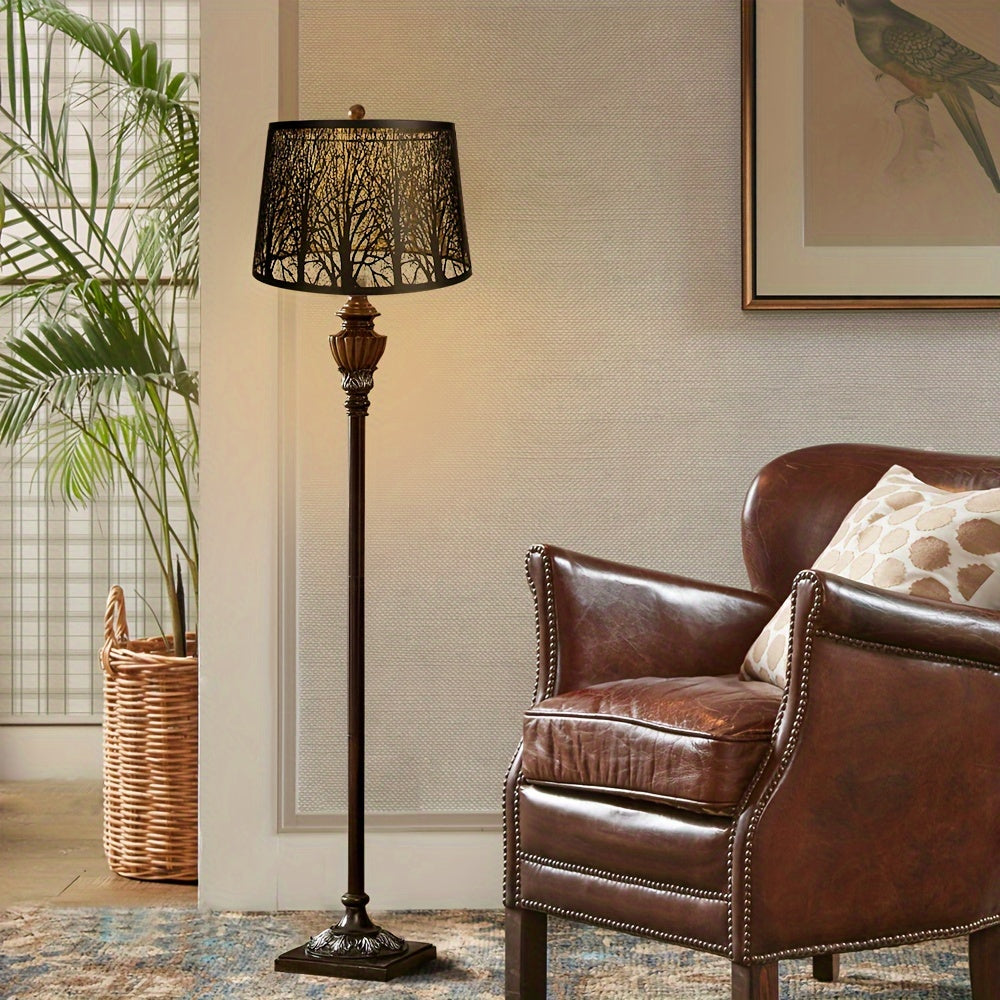 Forest Pattern Drum Lamp Shades Set of 2 – 10" Top x 12" Bottom x 8" High, Natural Replacement Shades for Table Lamps
