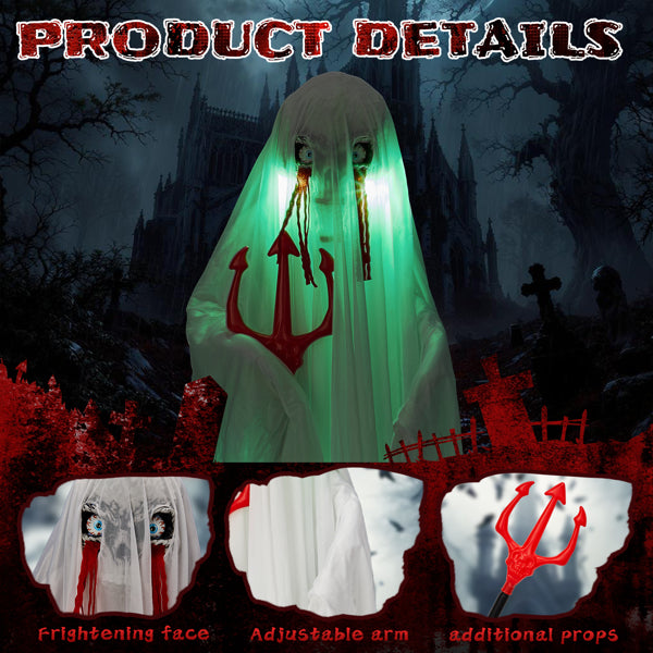 4.3 Ft Standing Skeleton Fish Halloween Prop, Sound-Activated with LED Glowing Eyes & Body for Backyard Party Decor