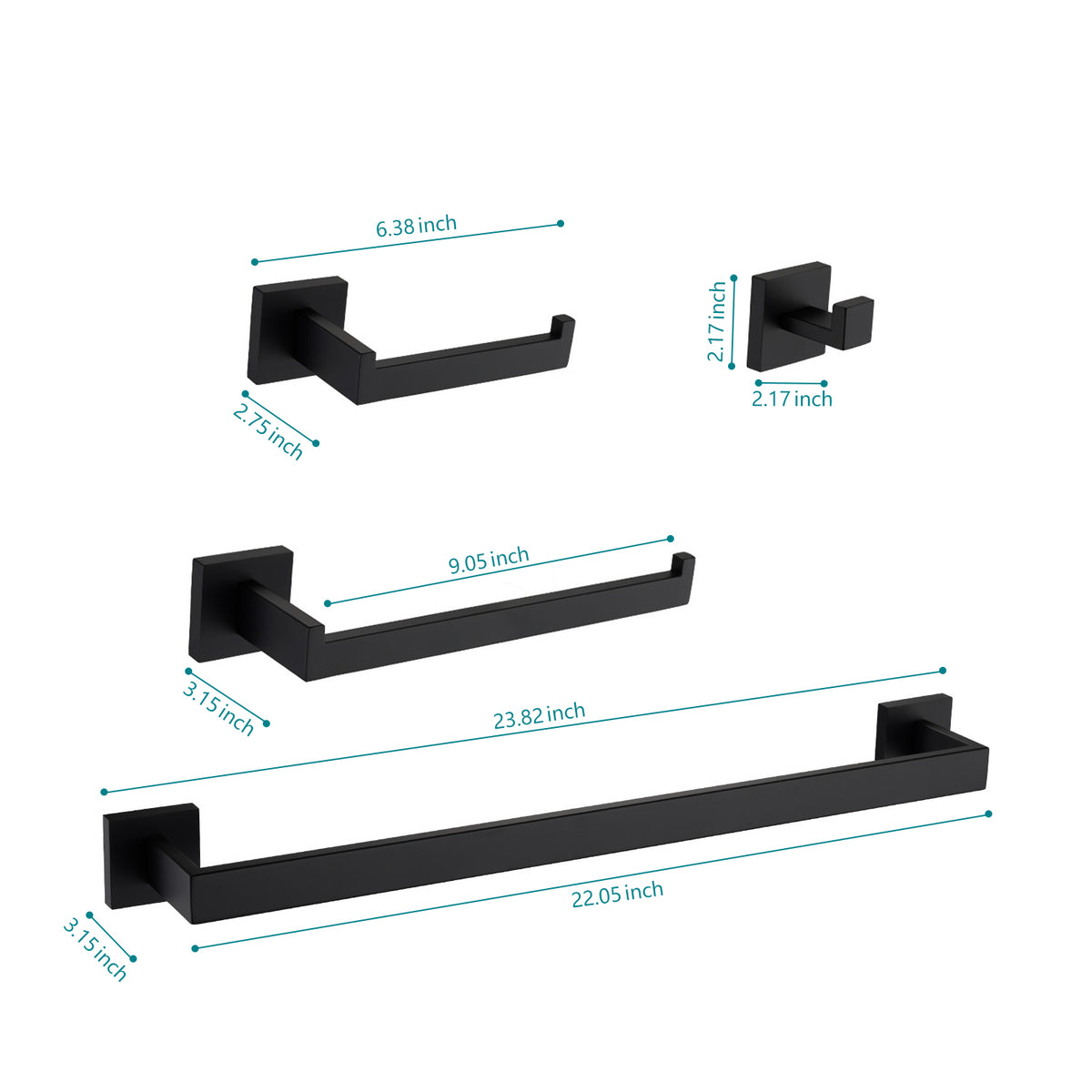 AEELLEEA Matte Black Bathroom Hardware Kit, 23.82in Towel Bar, 4 in 1 Wall Mount Bathroom Accessory Set