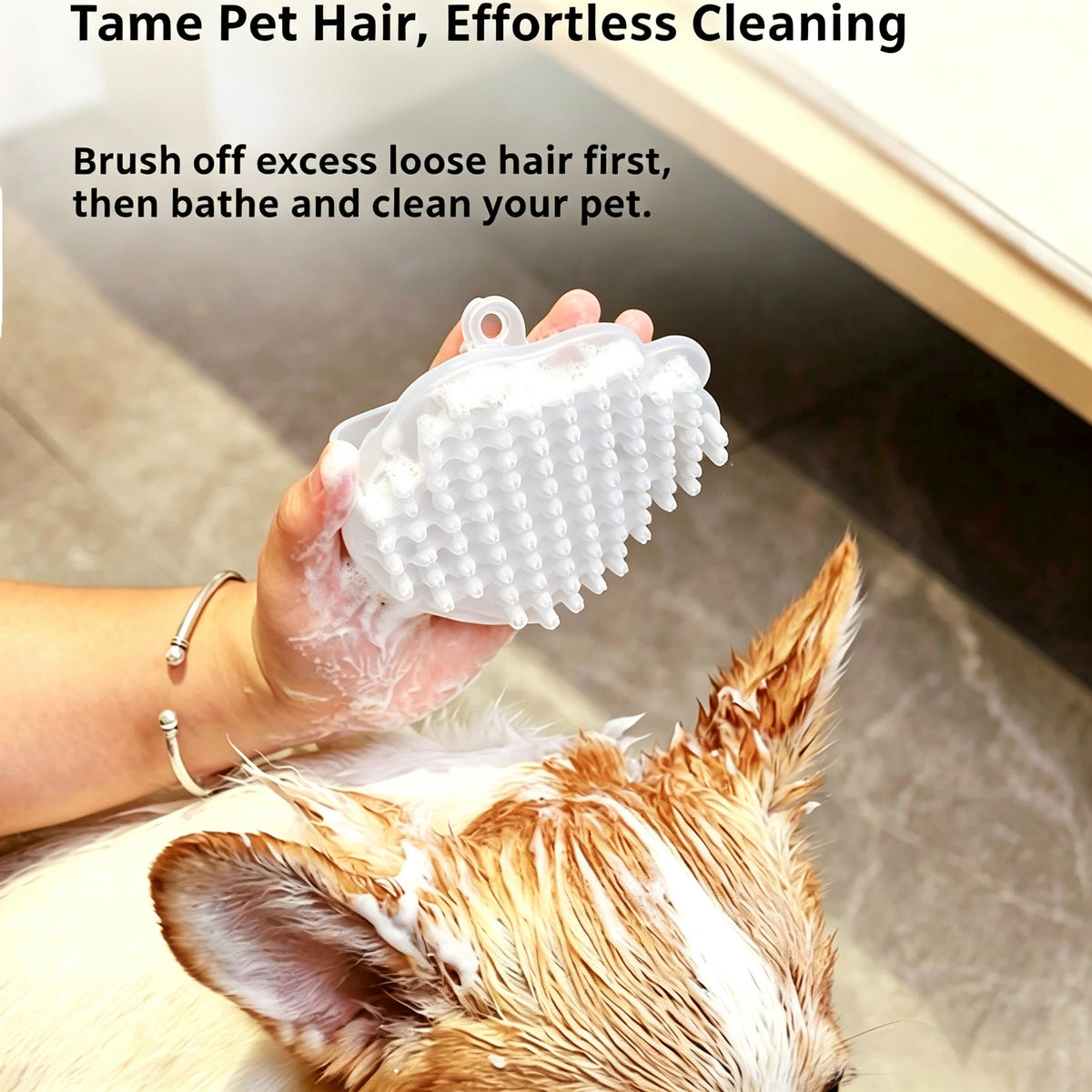 Paw Shaped Silicone Pet Bath Brush, Soft Grooming Massage Brush for Dogs & Cats, Removes Loose Fur with Hanging Hole