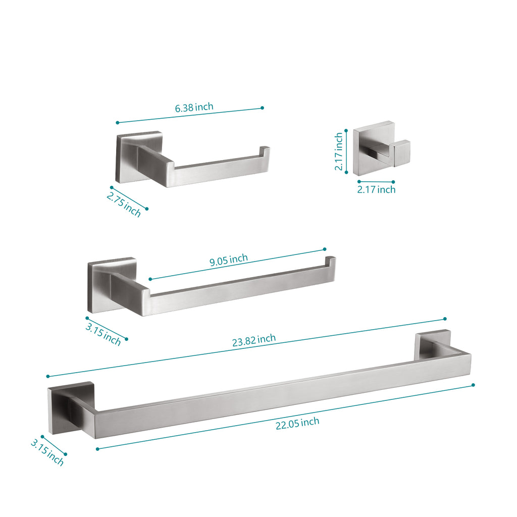 AEELLEEA Brushed Nickel Bathroom Hardware Kit, 23.82in Towel Bar, 4 in 1 Wall Mount Towel & Toilet Accessory Set