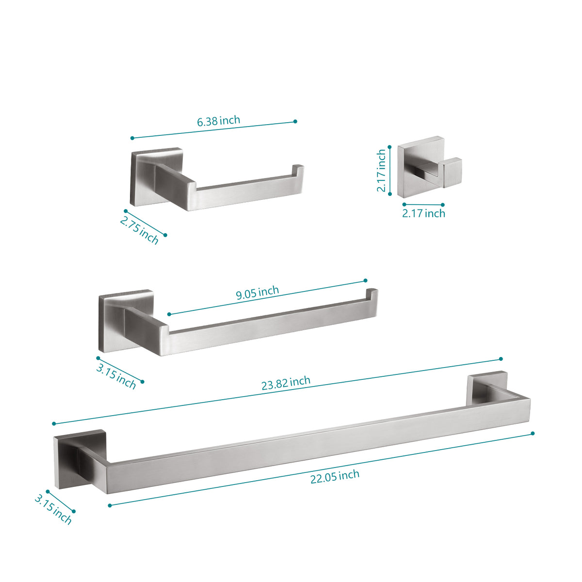 AEELLEEA Brushed Nickel Bathroom Hardware Kit, 23.82in Towel Bar, 4 in 1 Wall Mount Towel & Toilet Accessory Set
