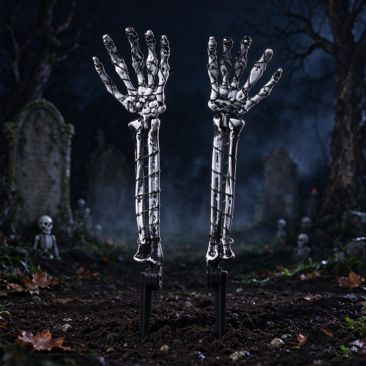 2 Pack Halloween Skeleton Arm Stake Lights, LED Lighted Skeleton Hand Yard Decor for Outdoor Graveyard Garden Halloween Decorations