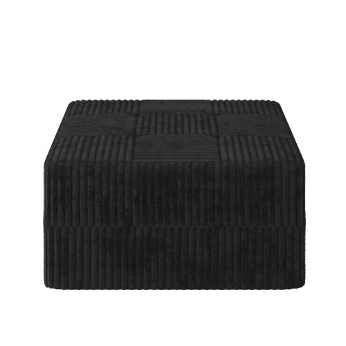 AEELLEEA Black Square Upholstered Ottoman, Ribbed Corduroy-Style Footrest, Modern Accent Furniture