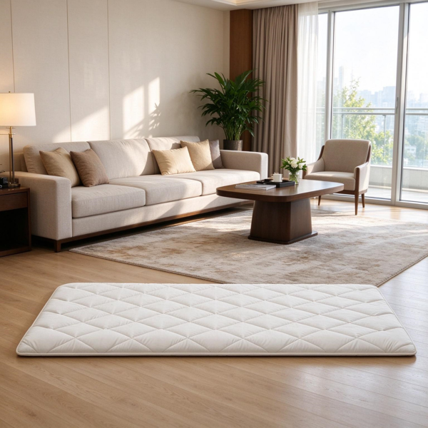 AEELLEEA Quilted Floor Mattress, 80 x 39 x 2.5 in, White Padded Floor Mat for Bedroom, Playroom and Guest Use