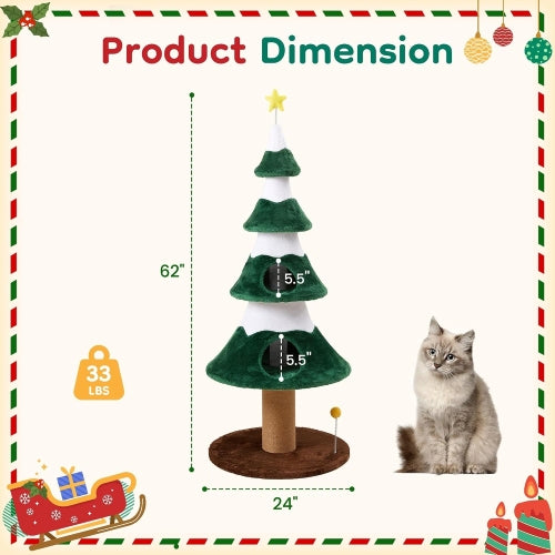 62" Green Cat Tree with Heavy Duty Base, Sisal Scratching Posts, Multi-Level Plant-Like Design & Cozy Condo for Indoor Cats.