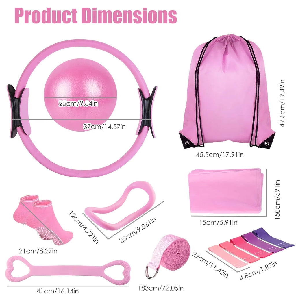 14Pcs Pilates Ring Kit, Full Body Workout Set with Yoga Ball, Resistance Bands, Arm Stretcher, Non-Slip Socks & Carry Bag for Home Fitness