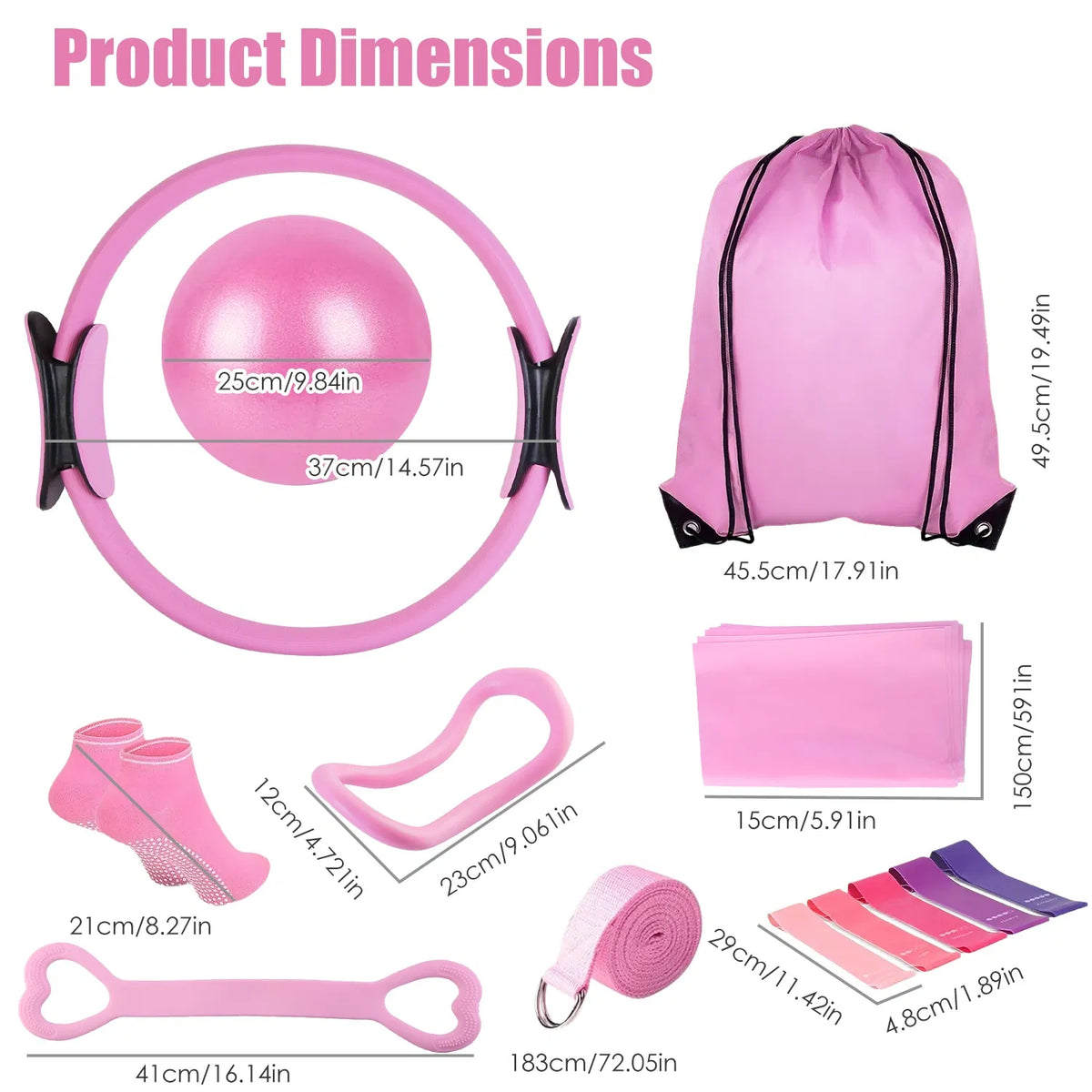 14Pcs Pilates Ring Kit, Full Body Workout Set with Yoga Ball, Resistance Bands, Arm Stretcher, Non-Slip Socks & Carry Bag for Home Fitness