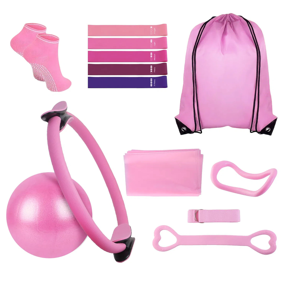 14Pcs Pilates Ring Kit, Full Body Workout Set with Yoga Ball, Resistance Bands, Arm Stretcher, Non-Slip Socks & Carry Bag for Home Fitness