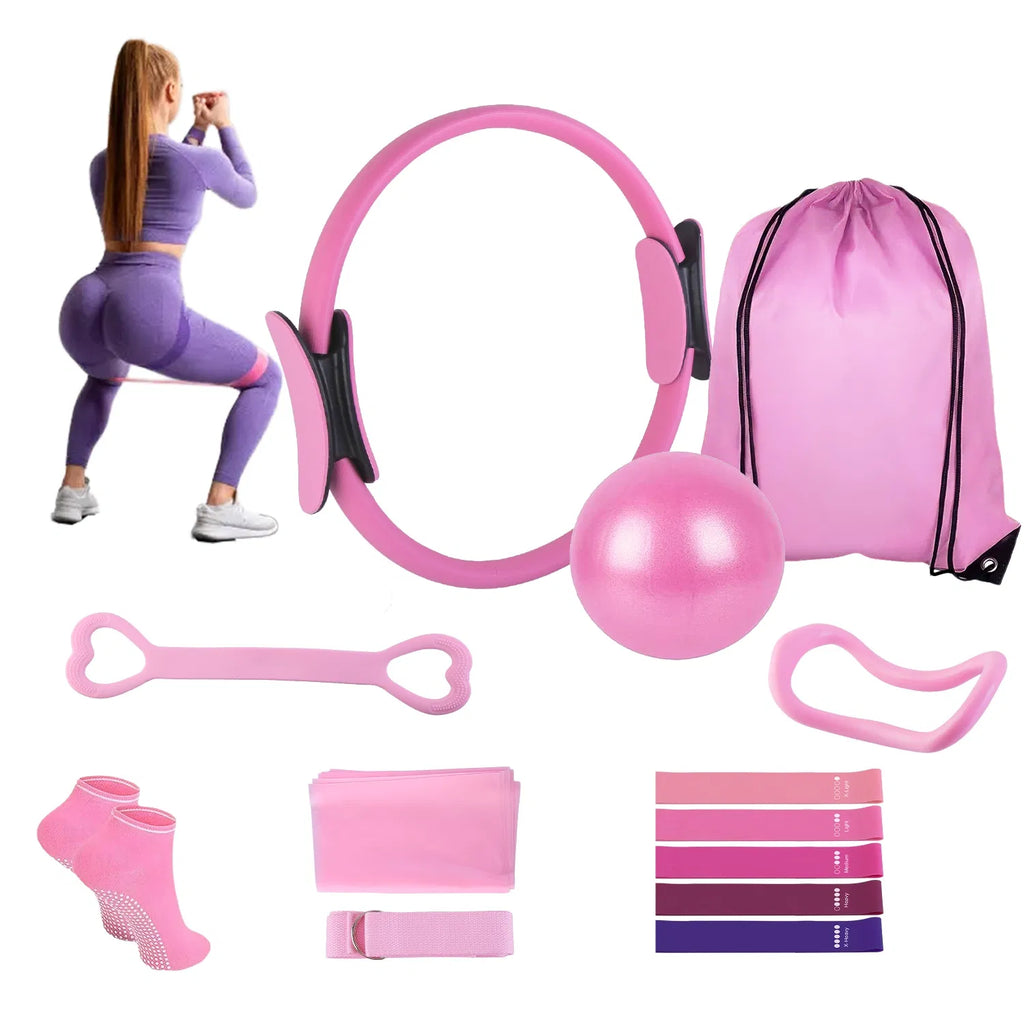 14Pcs Pilates Ring Kit, Full Body Workout Set with Yoga Ball, Resistance Bands, Arm Stretcher, Non-Slip Socks & Carry Bag for Home Fitness