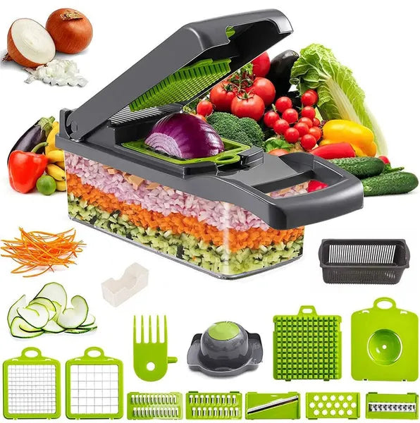 Aeelleea 15 in 1 Vegetable Chopper Slicer with Container, Fruit Dicer, Multi Functional Kitchen Food Cutter for Veggies Fruit