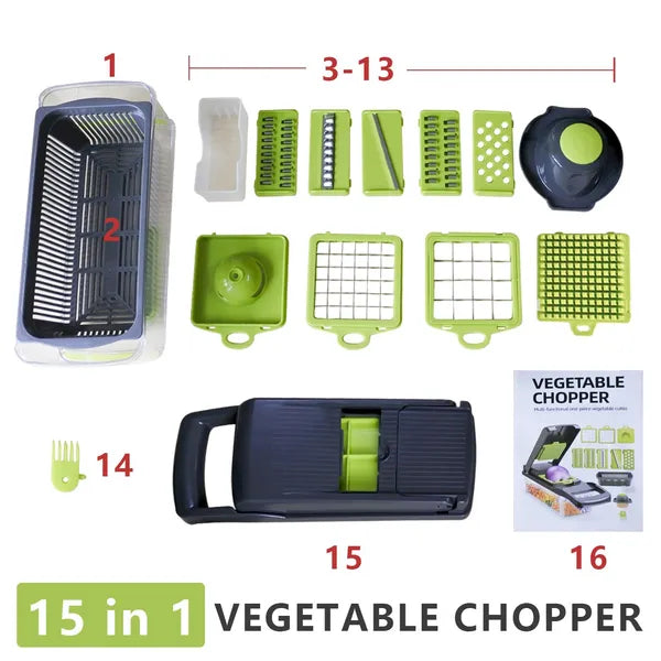 Aeelleea 15 in 1 Vegetable Chopper Slicer with Container, Fruit Dicer, Multi Functional Kitchen Food Cutter for Veggies Fruit