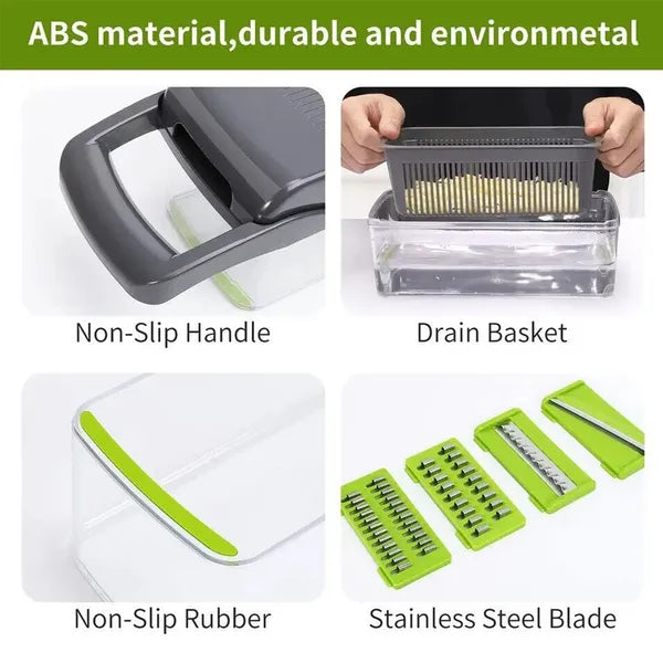 Aeelleea 15 in 1 Vegetable Chopper Slicer with Container, Fruit Dicer, Multi Functional Kitchen Food Cutter for Veggies Fruit