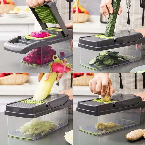 Aeelleea 15 in 1 Vegetable Chopper Slicer with Container, Fruit Dicer, Multi Functional Kitchen Food Cutter for Veggies Fruit