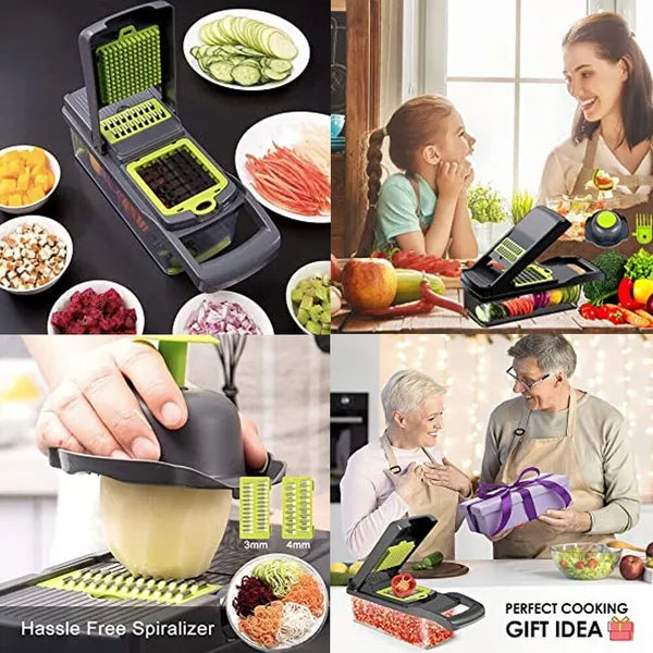 Aeelleea 15 in 1 Vegetable Chopper Slicer with Container, Fruit Dicer, Multi Functional Kitchen Food Cutter for Veggies Fruit