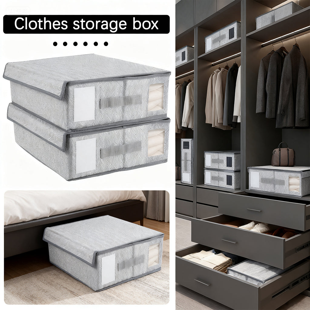 Nonwoven Bedding Storage Box with Removable Lid and Clear Window, Clothes Organizer for Sheets, Pillowcases, Socks, Underwear, Storage Bin