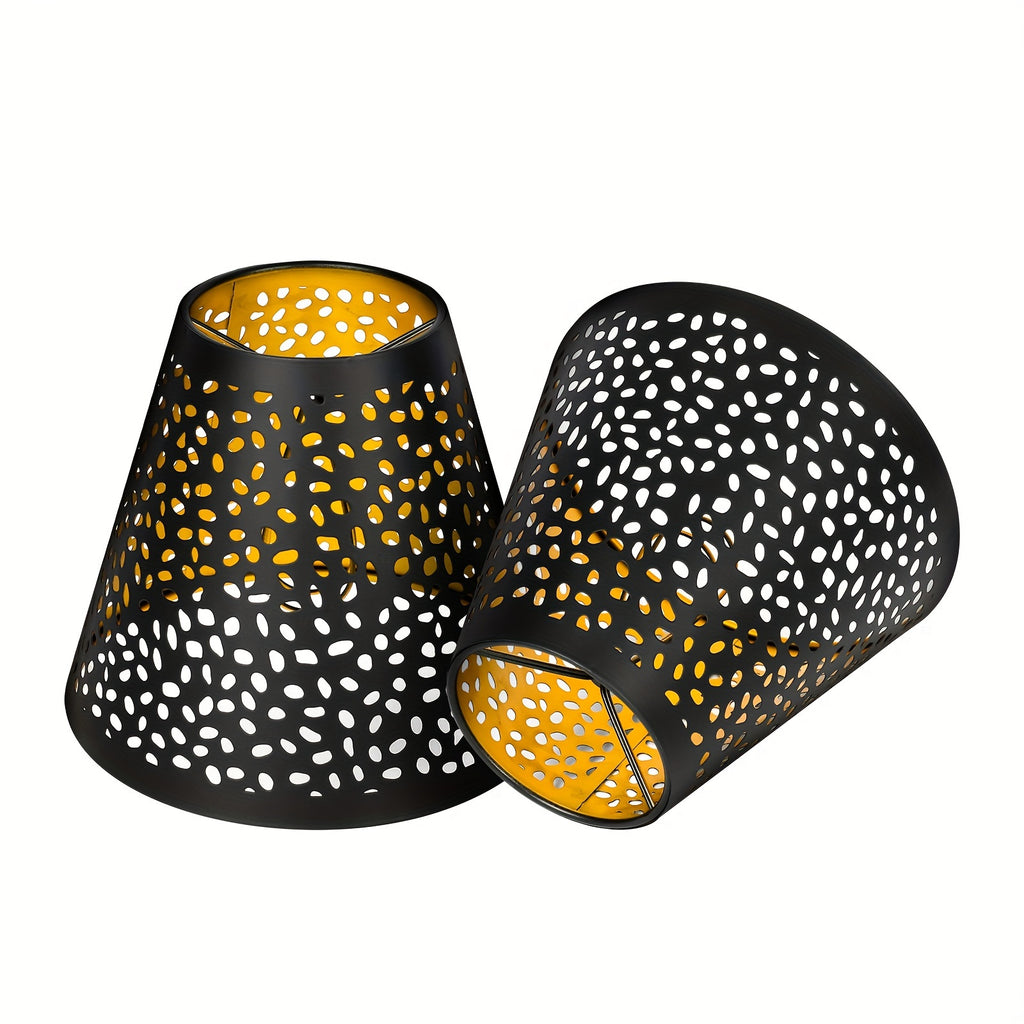 Mini Chandelier Lamp Shades (Set of 2) - Etched Raindrop Metal, Clip-On Fit for Candelabra Bulbs, 3 x 6x 5