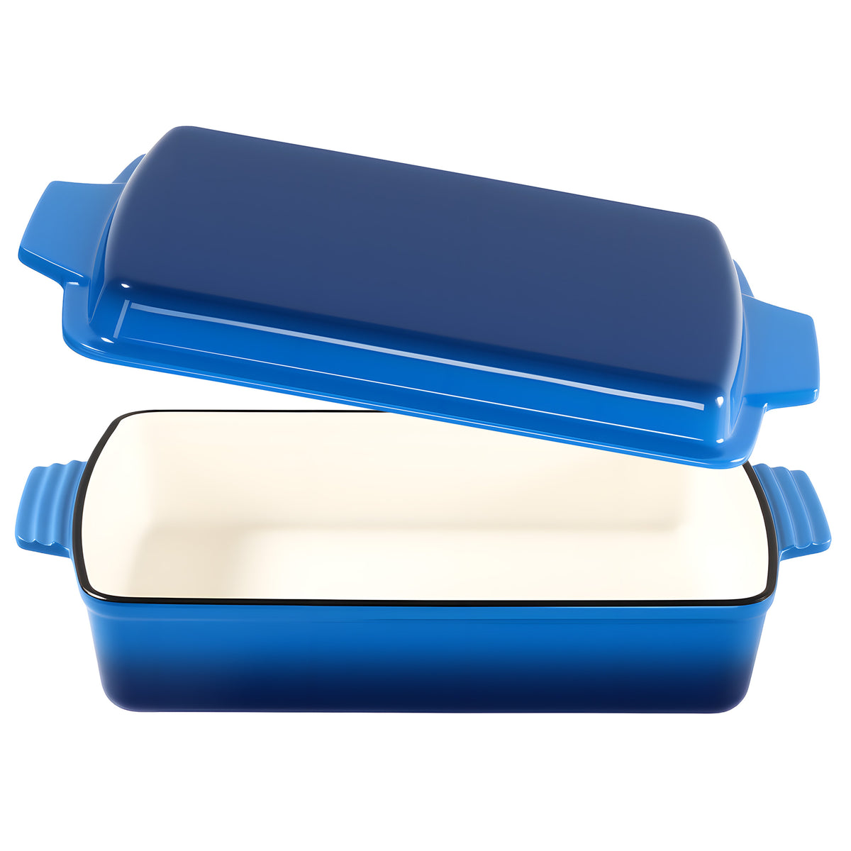 Enameled Cast Iron Rectangular Casserole Dish with Lid, Red & Blue Available, Heavy-Duty Bakeware for Braising, Roasting & Baking