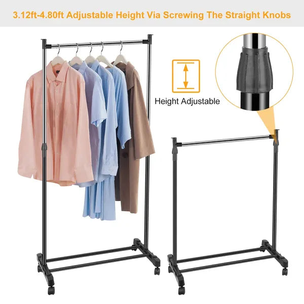 Aeelleea Foldable Rolling Garment Rack, 33lbs Height Adjustable Clothes Stand w/ Wheels Shelf for Dorm Home