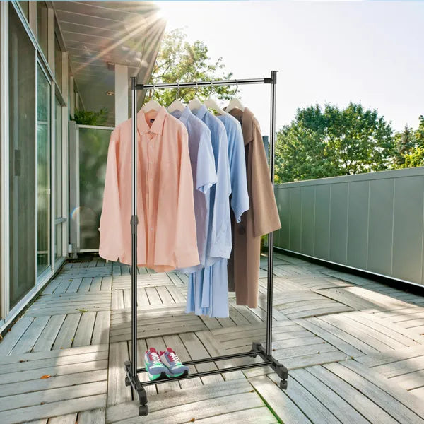 Aeelleea Foldable Rolling Garment Rack, 33lbs Height Adjustable Clothes Stand w/ Wheels Shelf for Dorm Home