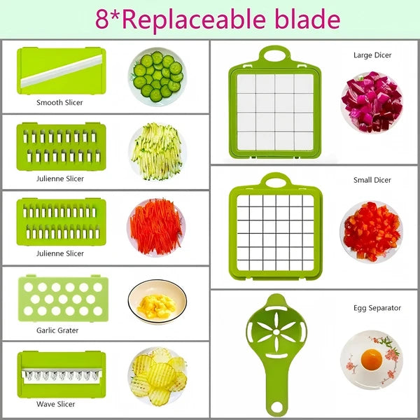 16-in-1 Vegetable Chopper, Onion Dicer Slicer Cutter, Stainless Steel Blades Fruit Veggie Food Chopper with Storage Container